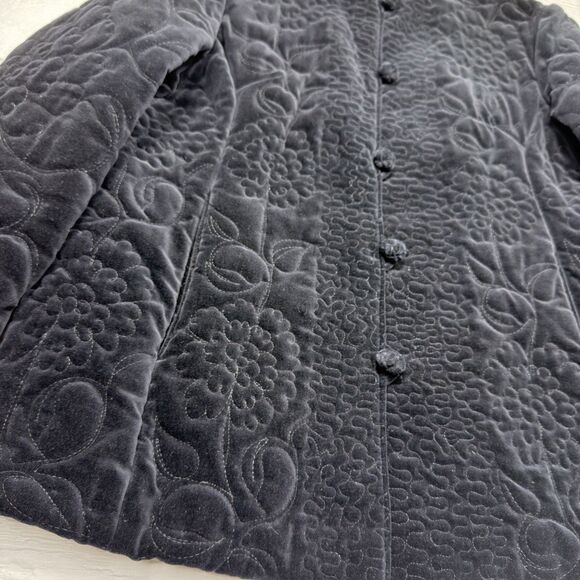 Vintage Quilted Black Velvet Mandarin Collar Jacket Women's Asian Inspired Coat - Picture 4 of 15